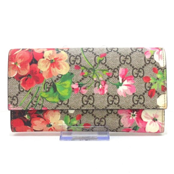 GUCCI GG Blooms Dark Brown Pink Multi PVC Leather - Long Wallet 451-081825 - Picture 1 of 12